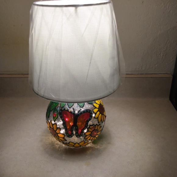 New Hand Painted Sunflowers, Butterfly and Dragonfly lamp - Picture 5 of 5